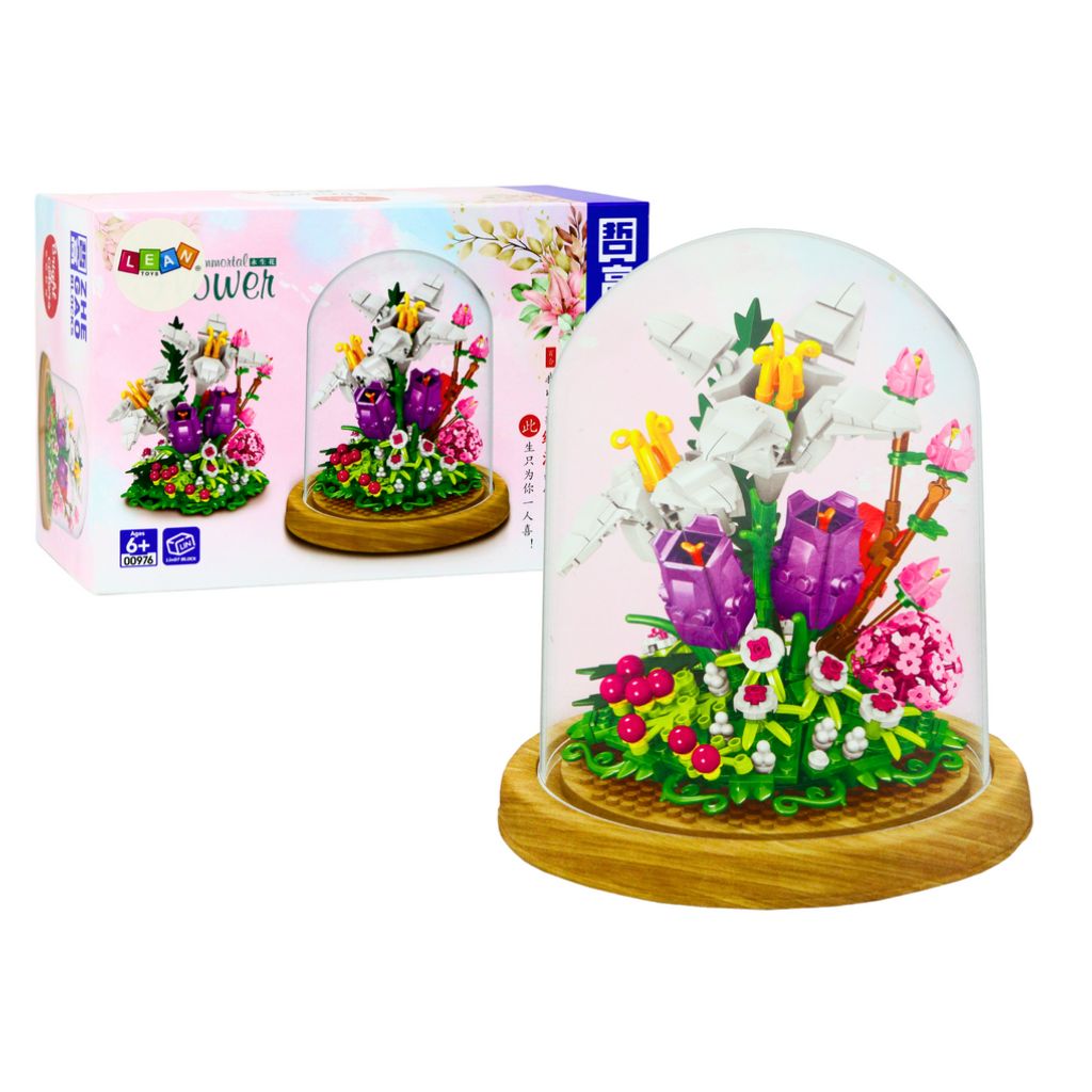 Bouquet Fiori In Campana Di Vetro Da Costruire 487 Pezzi Compatibili