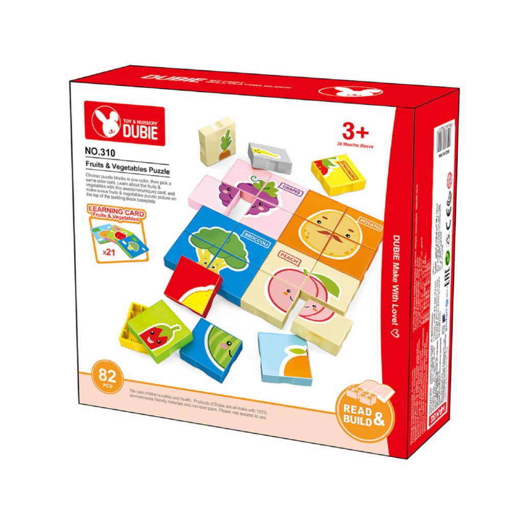 Puzzle Block Frutta E Vegetali Dubie 82 Mattoncini Compatibili Con Tessere Illustrative