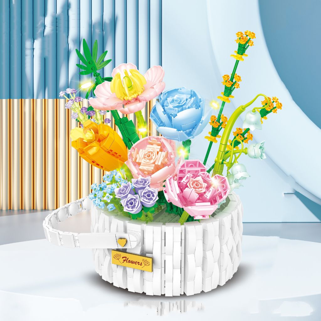 Cesto Di Fiori Con Luci Led Set Da Costruzione Con 1376 Mattoncini