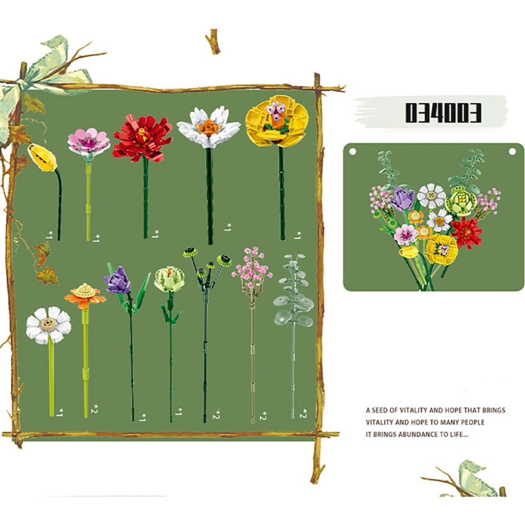 Fiori Misti Da Vaso Set Da 854 Mattoncini Compatibili Con Altri Brand