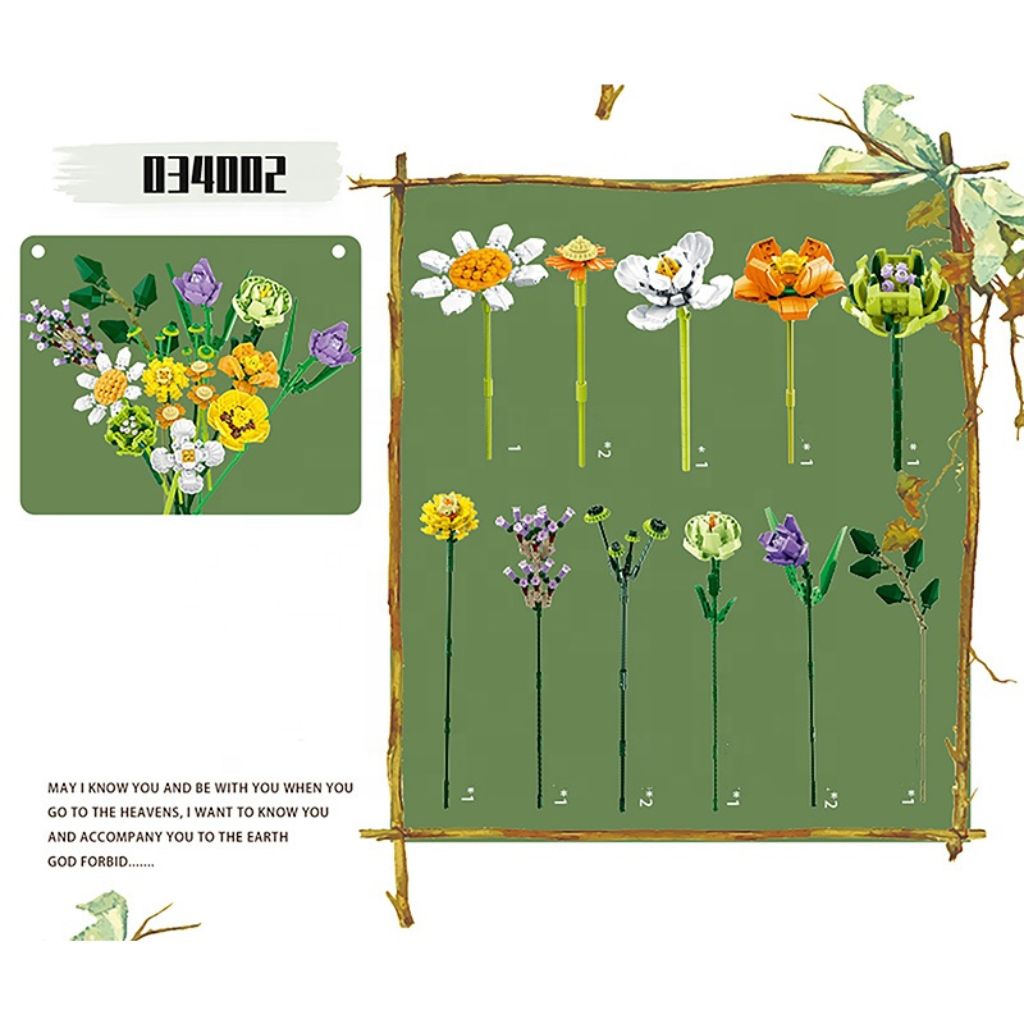 Mazzo Di Fiori Misti Set Da 925 Mattoncini Compatibili Per Decorare Casa