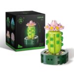 Mini Cactus Con Fiore Rosa Set Da Costruzione Composto Da 176 Mattoncini