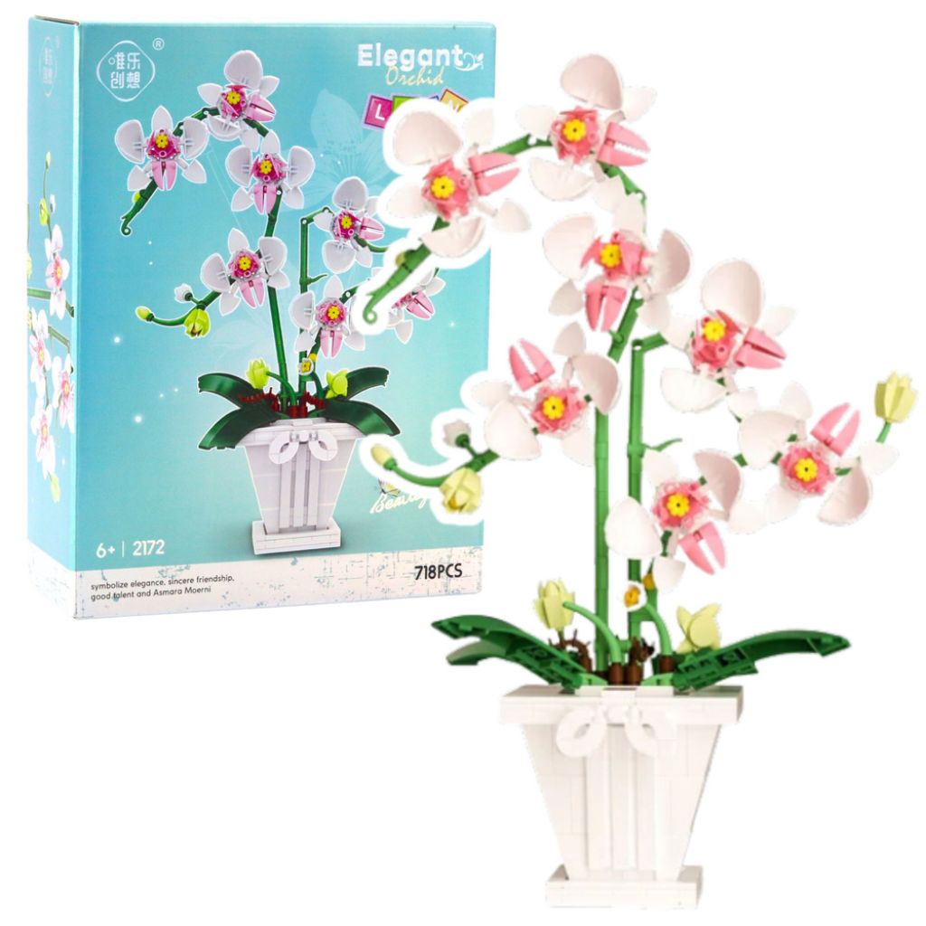 Orchidea Bianca E Rosa In Vaso – Set Da Costruzione Da 718 Mattoncini