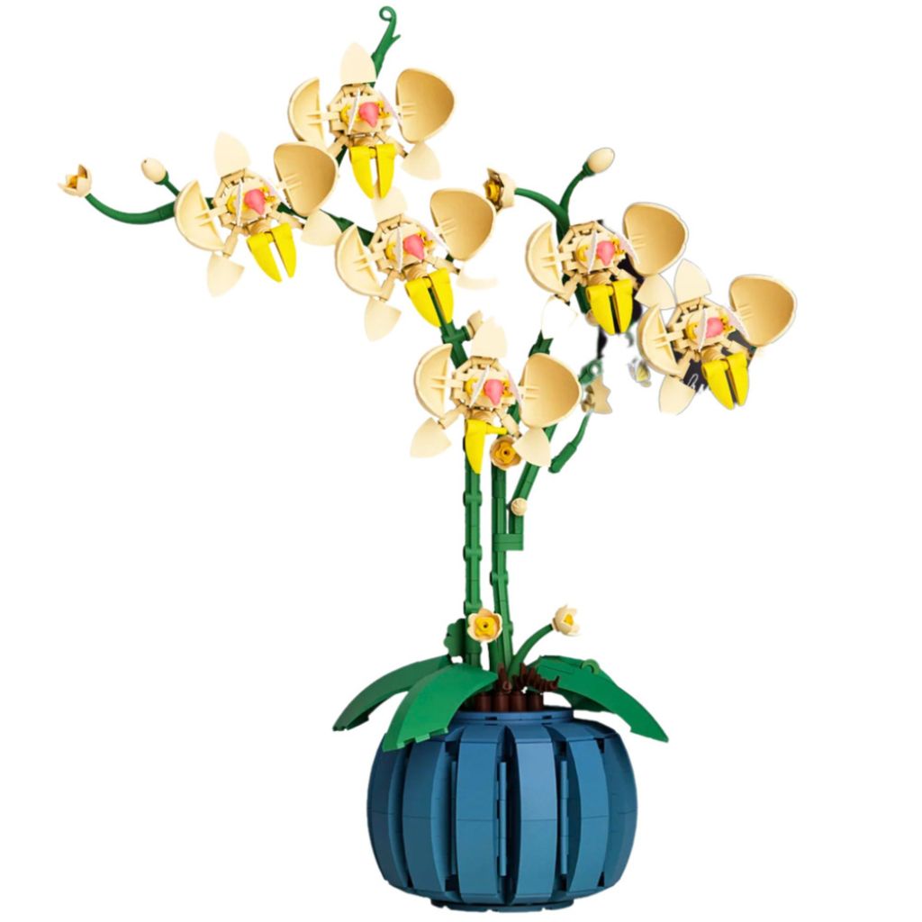 Orchidea Gialla In Vaso Blu – Set Da Costruzione Con 766 Mattoncini