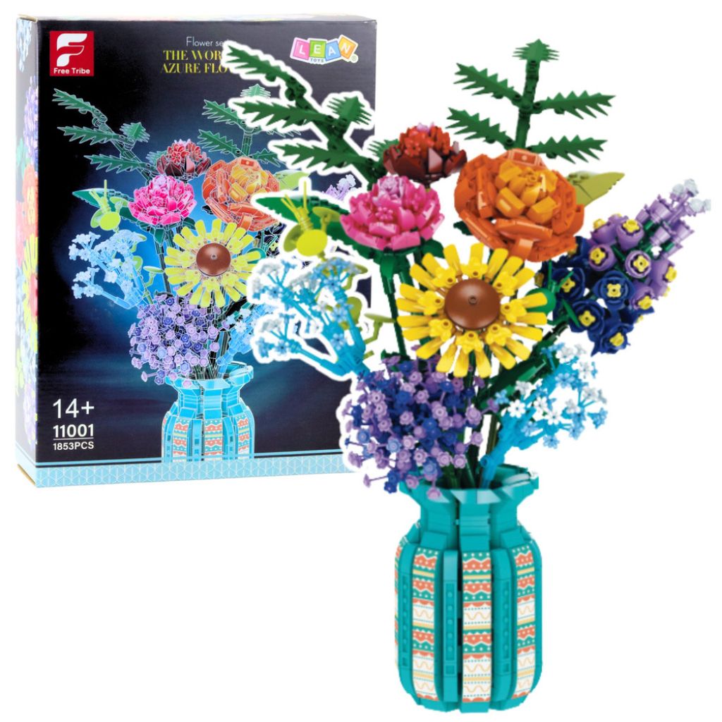 Bouquet Floreale In Vaso Turchese – Set Da 1853 Mattoncini Da Costruire