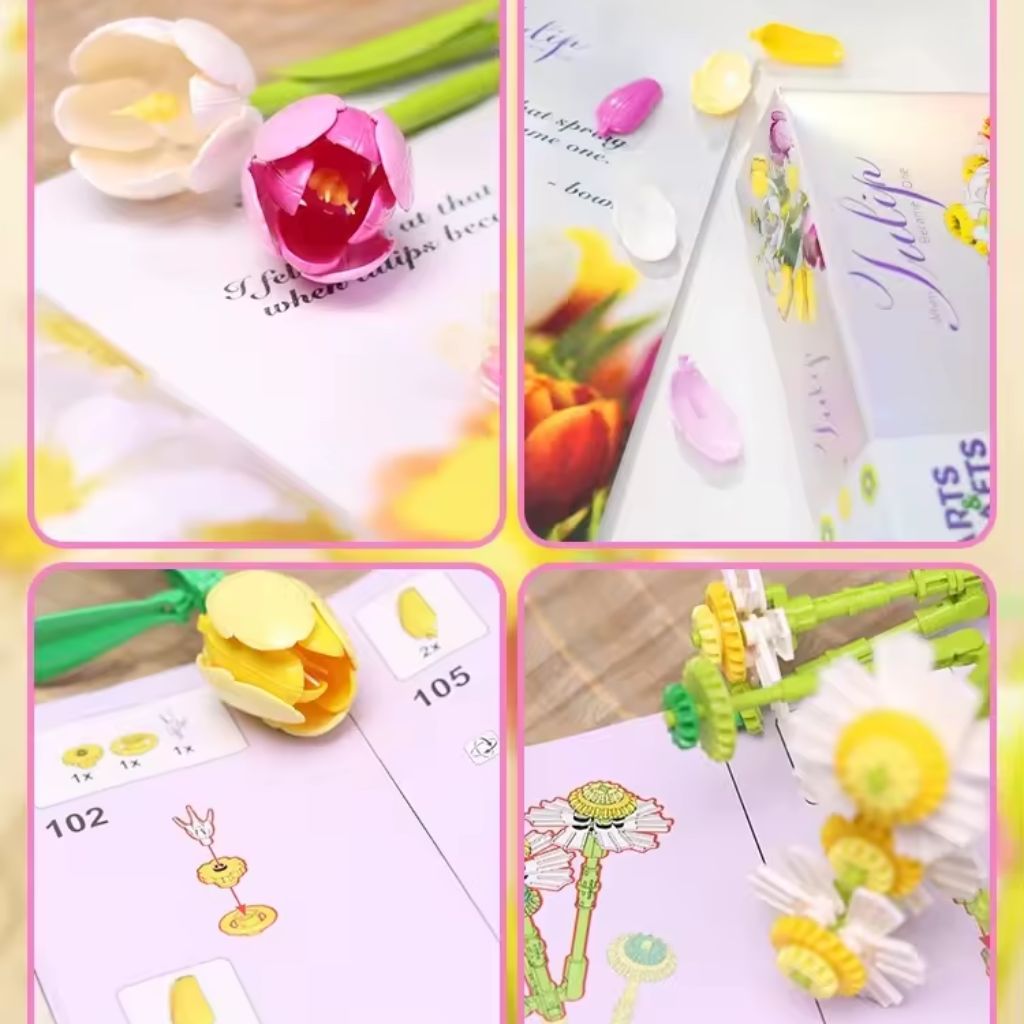 Vaso Di Tulipani Set Da Costruzione 1250 Mattoncini Compatibili